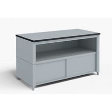 60"W x 30"D Extra Deep Storage Table with Adjustable Height Legs with Center Shelf and Lower Locking Cabinet.